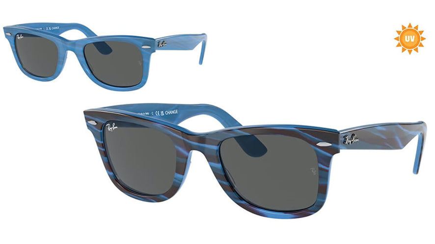 Ray-Ban Wayfarer RB2140-1409B1 - Transparent Blue Photochromic Strips/Dark Grey